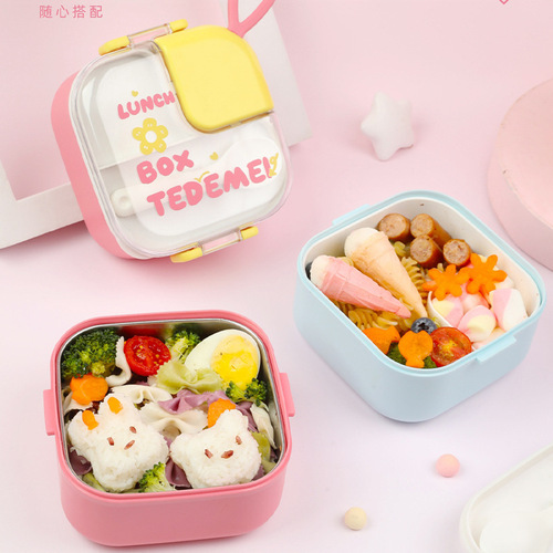Tidemei's new portable school canteen lunch box with tableware for primary school students 304 stainless steel insulated lunch box plastic
