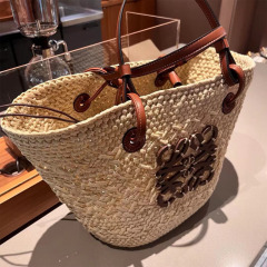 2024法式拉菲草手工編織夏款斜挎單肩手提手腕大容量菜籃子包