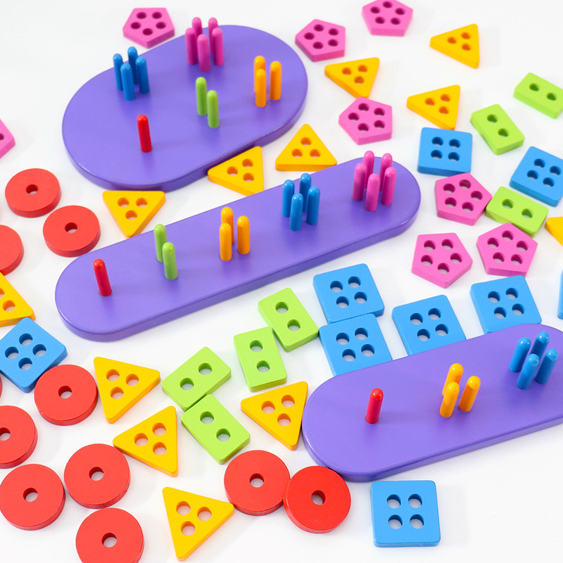 Wooden Building Block Set Column Geometry Set Column Kidsren's Montessori Early Education Shape Matching Color Cognitive Toys