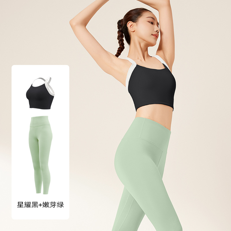 Juyi Tang primavera y verano juego de yoga de color fijo cinturón de hombro antichoque conjunto de ejercicio de acondicionamiento de pecho