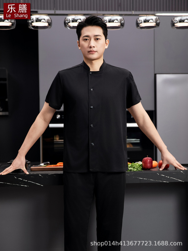 全身通気性メッシュシェフオーバーオール半袖メンズ夏薄氷シルククールケータリング鍋キッチン作業服|undefined