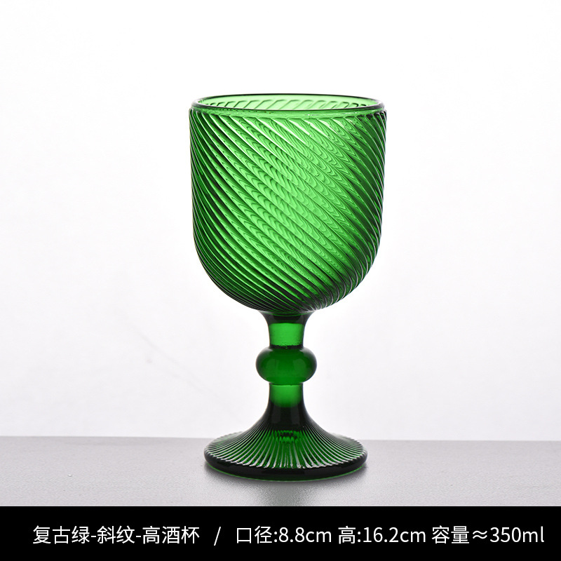 Copa de rayas verticales de vidrio retro europeo, copa de vino tinto, copa de postre alto de helado, copa de vino de frutas de uva de champán casero