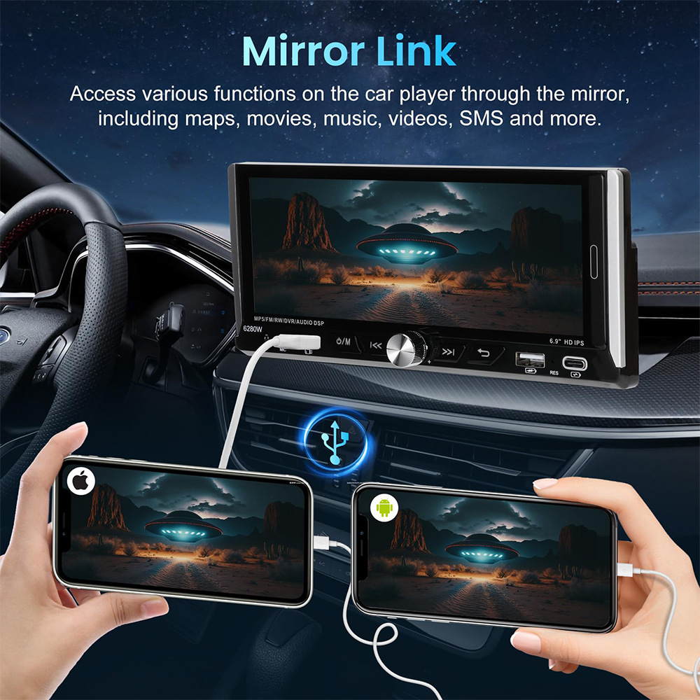 6.9inch Wireless Carplay Single-Core Ips Touch Screen Car Bluetooth Mp5 Player Dual USB Fast Charging 12V