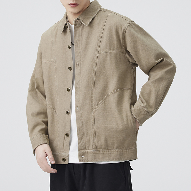 American Retro Pure Cotton Denim Jacket for Men 2025 Autumn New Loose Large Size Stylish Turn-Down Collar Work Jacket Trendy