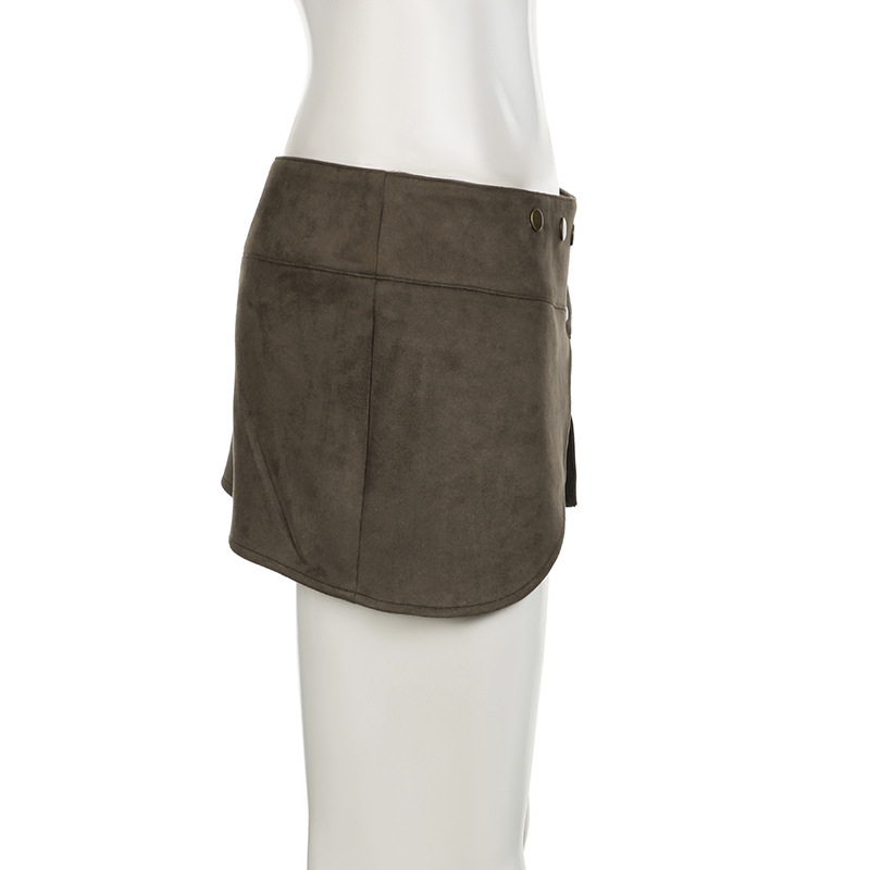 Wilderness Western Style Suede Rivet One Piece Miniskirt Ethnic Niche Pocket Splicing Low Waist Hip Skirt_ecoleips.com