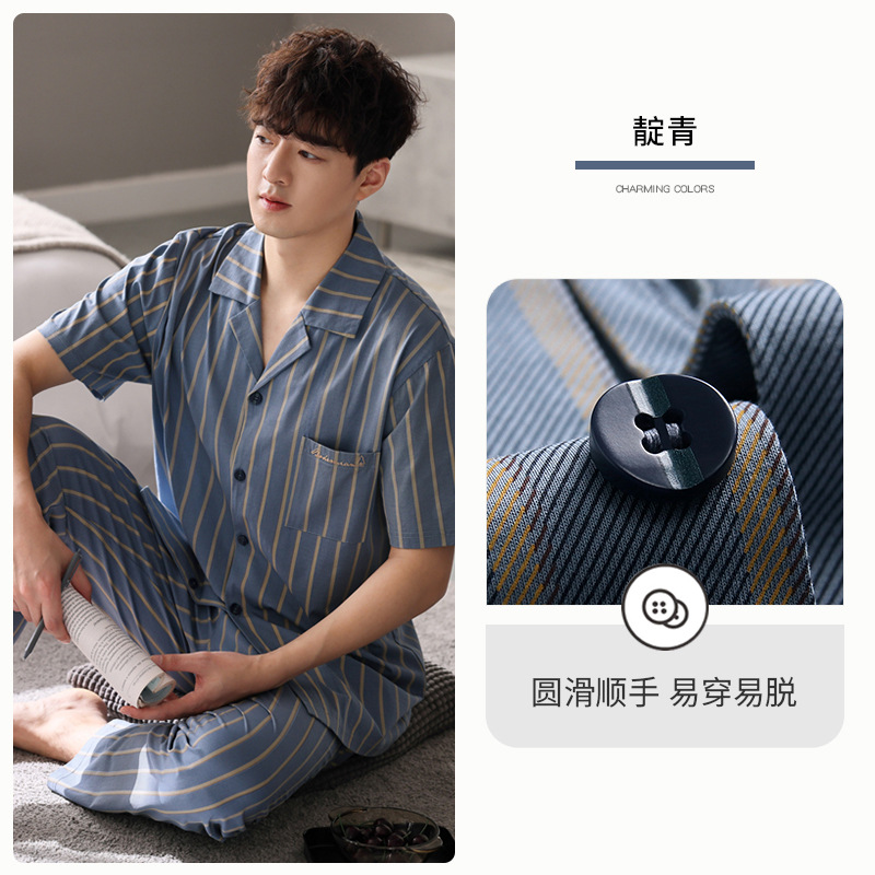 [Sensación suave] pijamas de verano para hombre 100% algodón pantalones de manga corta ropa para el hogar traje de verano para hombre