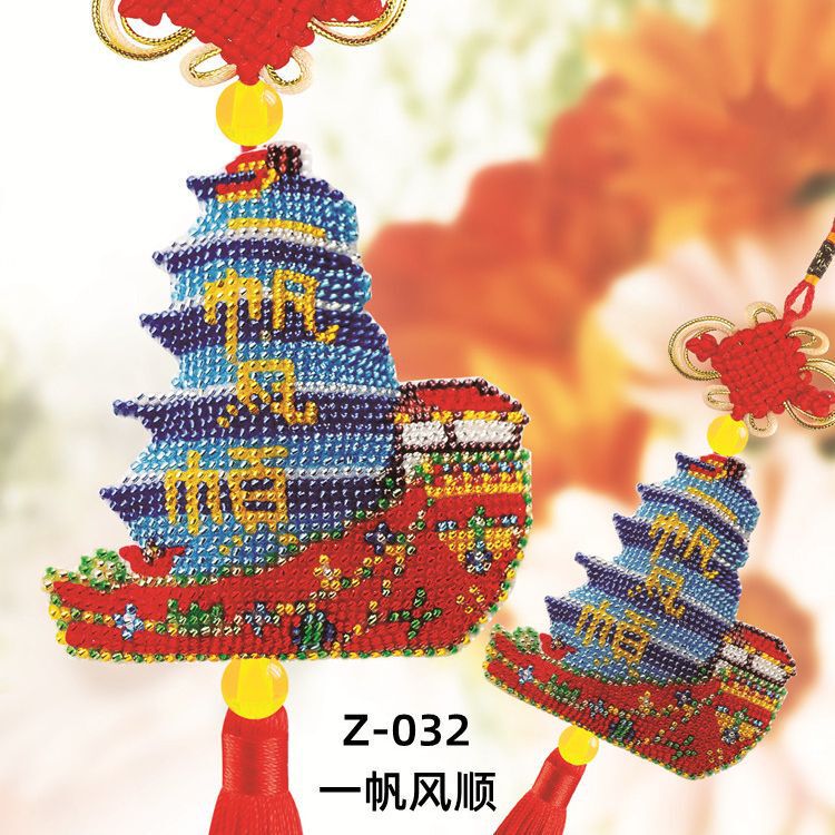 Wholesale cross stitch car pendant double-sided full bead embroidery Mammon hanging decoration printed cloth with needle and thread DIY kit variety
