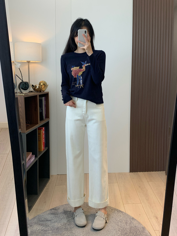 洋气配色！cute印花 简约圆领柔软舒适休闲减龄百搭长袖T恤上衣秋|undefined