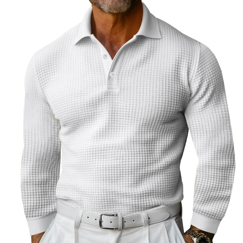 Camiseta Polo de Manga Larga con Botones y Tejido Waffle para Hombre, Estilo Casual para Vacaciones, Comercio Exterior Transfronterizo Amazon 26