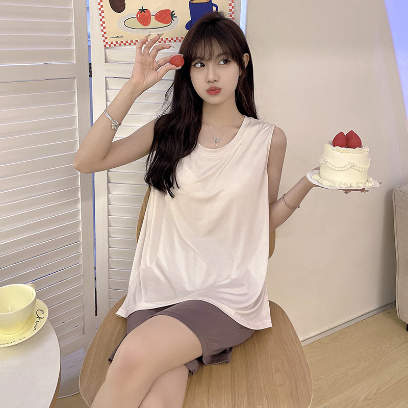 얇은 잠옷 여성의 여름 모달 조끼 가슴 패드와 함께 편안한 플러스 사이즈 홈 의류 세트 도매