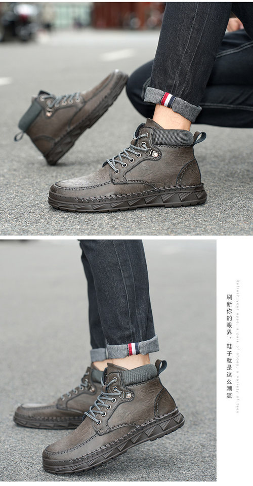 Giày bốt Martin nam đế dày cổ ngắn lót lông giữ ấm, dây buộc phía trước — 3026 Kaki, 3026 Màu kaki (có lớp lót lông cừu), 3026 Vàng nâu (lót lông), 3026 màu vàng nâu chi tiết 19
