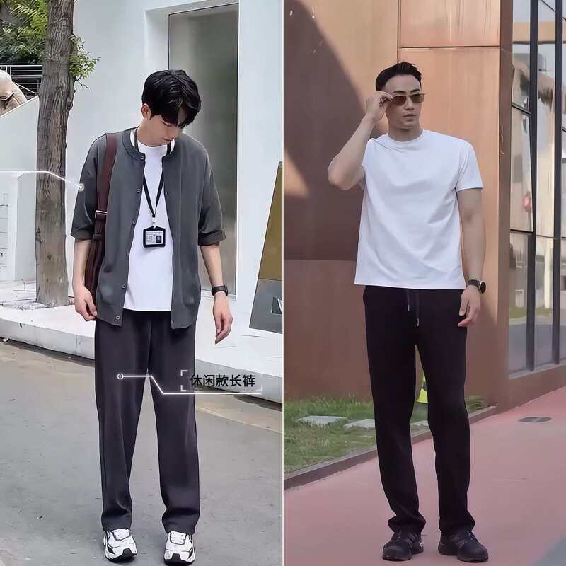 秋季新款时尚纯色休闲裤高品质潮流男裤垂感直筒卫裤复古简约长裤|undefined