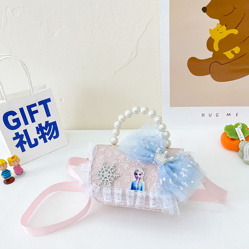 Bolsas de niños nuevas princesas de dibujos animados bolsas de perlas de encaje arco niñas bolsas de hombro cambio mochilas de moda