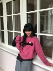 Hello Kitty蝴蝶结提花套头圆领毛衣女2025秋冬新款减龄慵懒风针