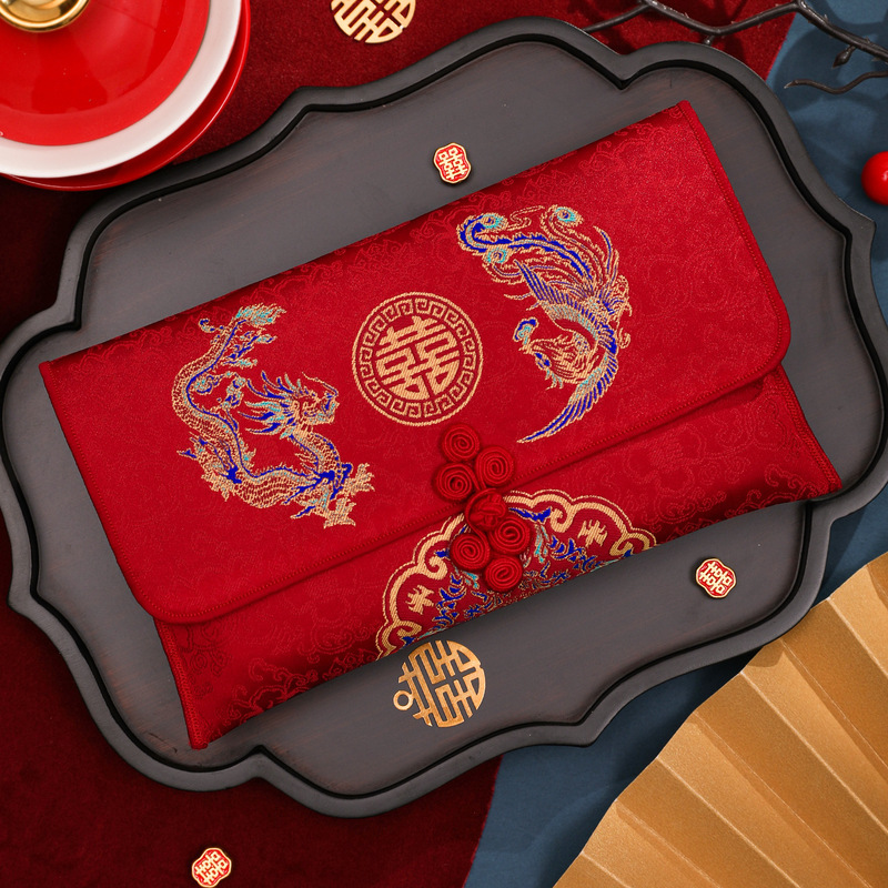 High-End Fabric Wedding and Engagement Ceremony Red Envelopes, Wedding Name Change Fee Large 10,000 Yuan Bags, 30,000 Yuan, 50,000 Yuan with "Double Happiness" Character Red Packets