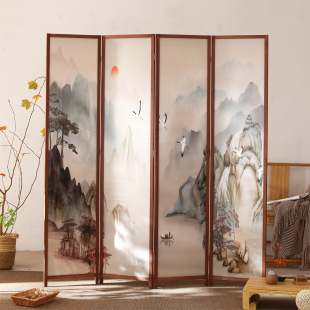 New Chinese-Style Screen for Entryway, Living Room, Hotel Dining Room, Club, Tea Room, Solid Wood Folding Movable Partition, Simple