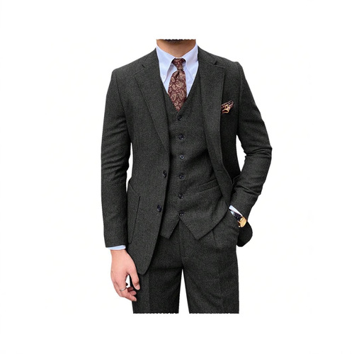 Best-selling men's suit set, new rough wool felt herringbone suit, business banquet best man's suit