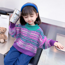 韩版童装2022秋冬新款女童洋气长袖撞色高领毛衣儿童花色针织衫潮