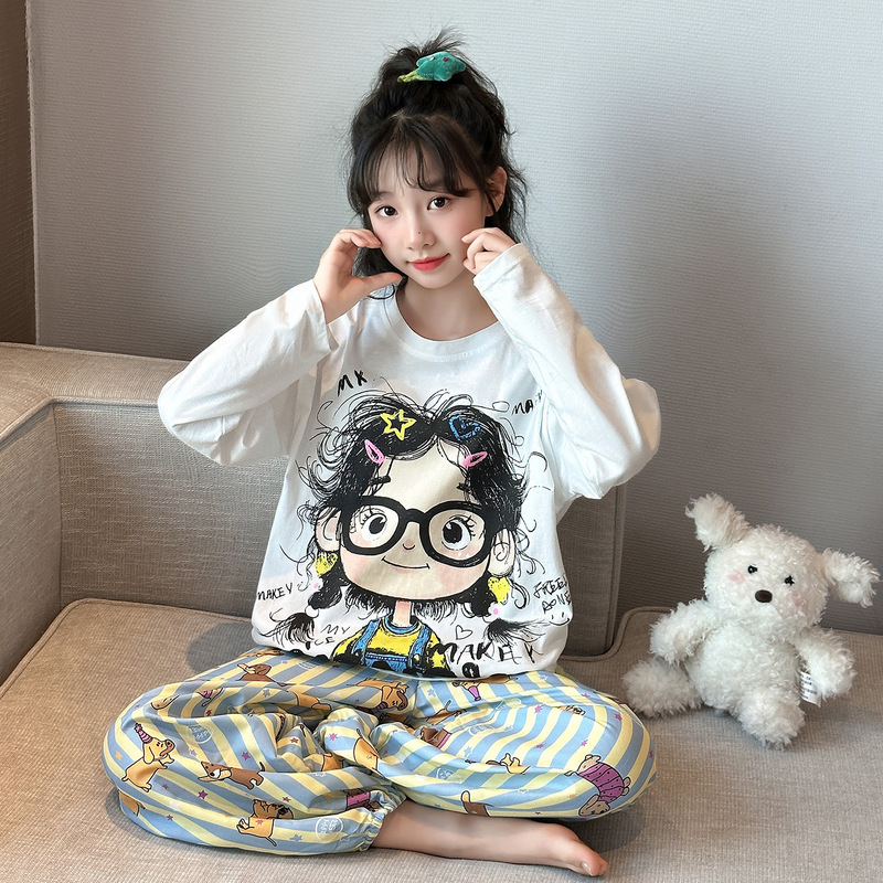 女童睡衣长袖春秋儿童女孩网红爆款家居服大童网红爆款纯棉套装潮|undefined