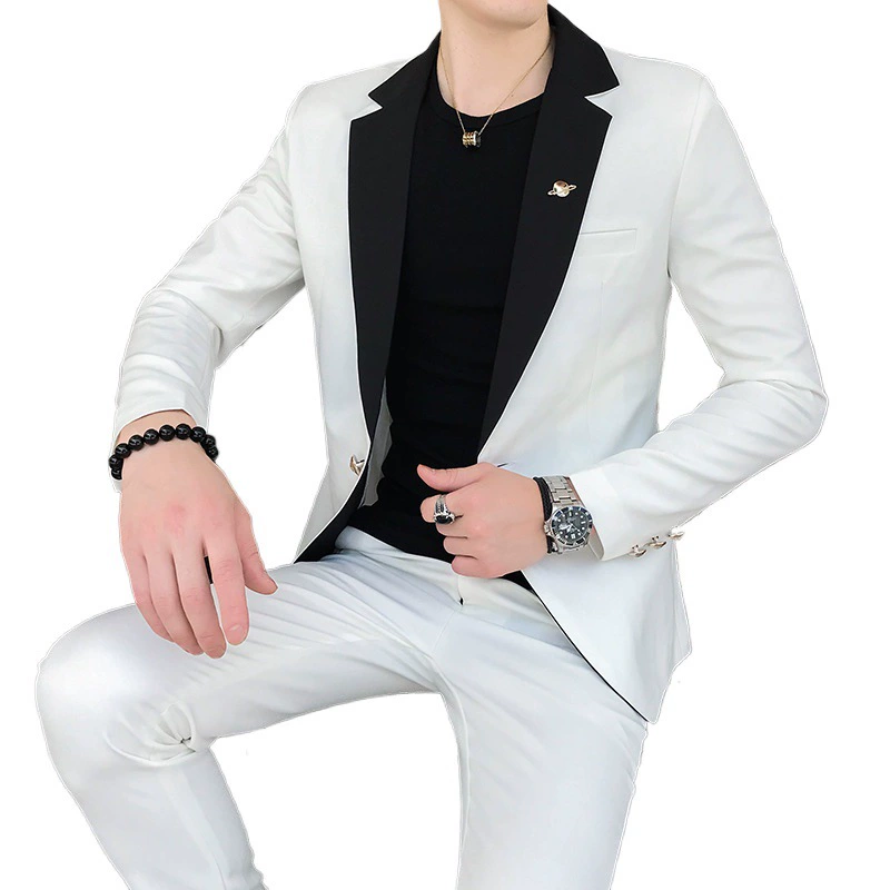 Костюм, пиджак, набор, с длинным рукавом, slim fit, корейский стиль