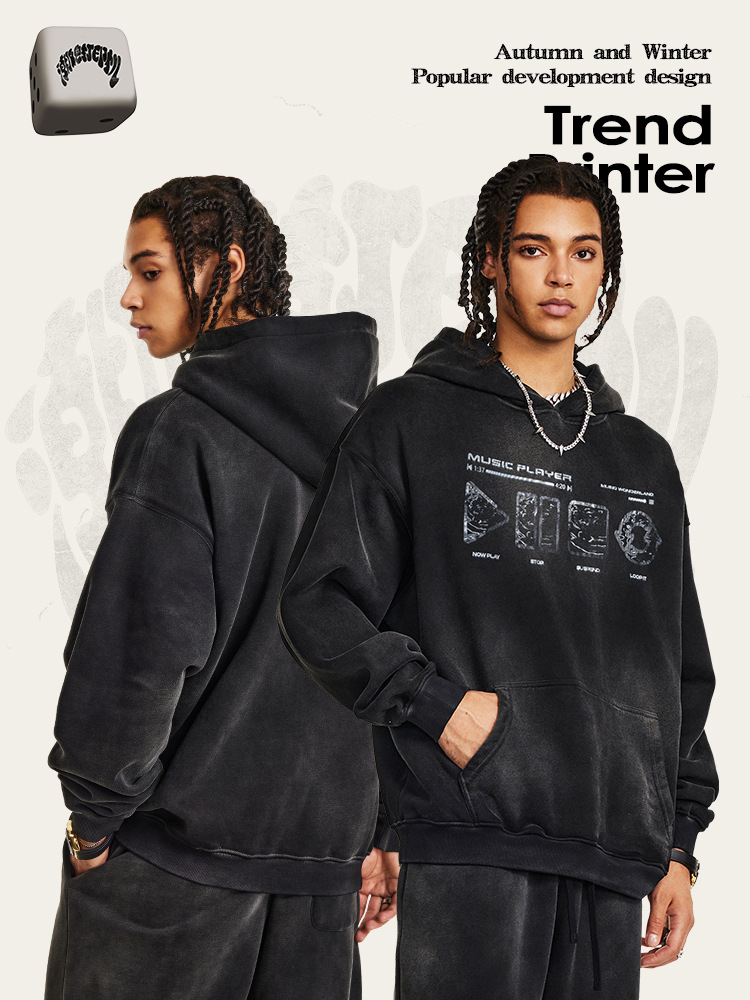 2025 otoño estilo americano marca de moda retro impresión lunar chaqueta encapuchada chaqueta de moda hiphop hombre