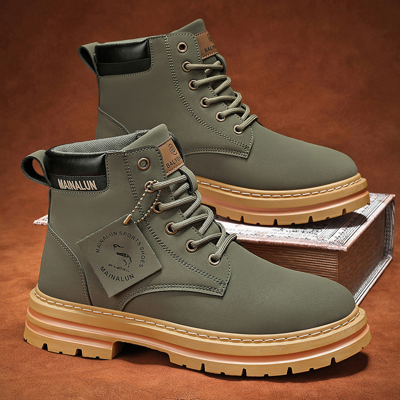 Bequeme Herren Arbeitsstiefel Im Retro-Stil - Hohe Plateau Sneaker Boots In Sandfarben, Parfait Pour Un Look Lässigen Im Alltag_voghion.com