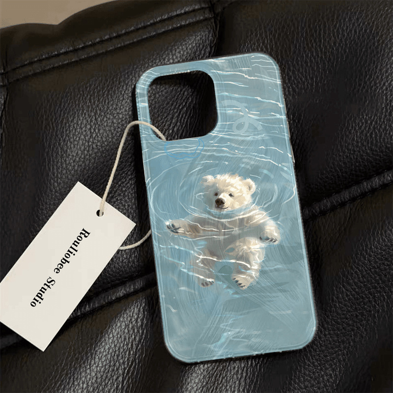 Custodia protettiva per iPhone 16 15 14 13 12 11 Pro Promax Plus Swimming White Bear Creative Custodia rigida antimacchia con ampio foro_voghion.com