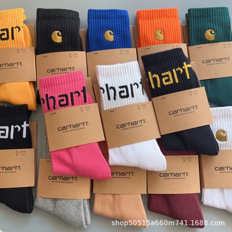 Carhartt Thick Towel Bottom Solid Color Trendy Brand Embroidered High Tube Sports Work Socks Basketball Socks