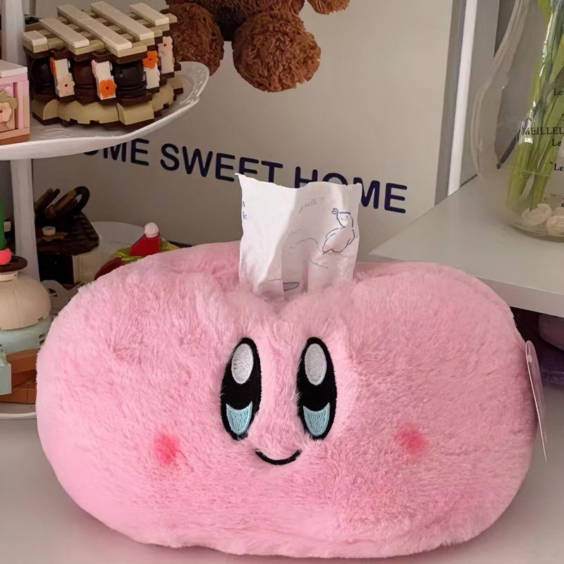 Cute Kirby tissue box, fluffy room decoration tissue holder, cartoon desktop tissue box for girls, car tissue box