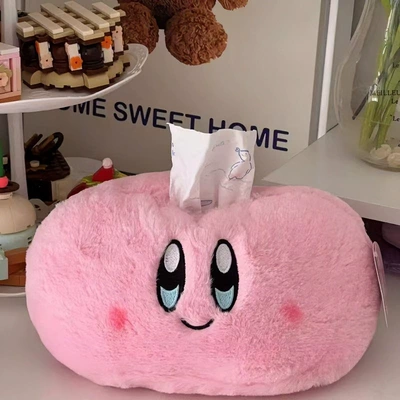 Cute Kirby tissue box, fluffy room decoration tissue holder, cartoon desktop tissue box for girls, car tissue box (Car tissue box/set) - kirbyplush-toythickened-tissue-box
