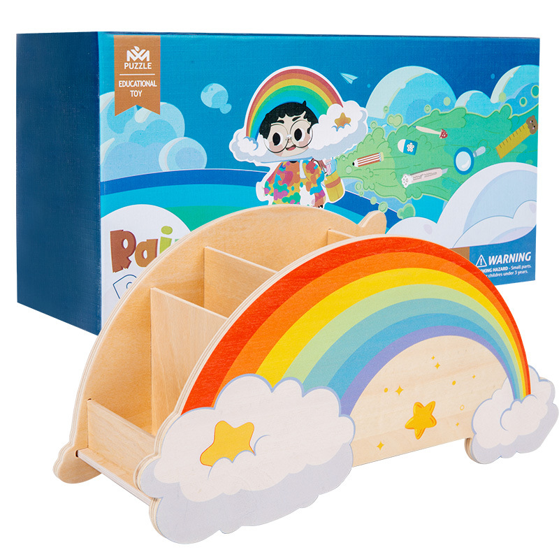 Creativo arco iris nube portalápices juguetes de madera decoración de escritorio estudiantes lindo papelería almacenamiento nuevo producto al por mayor
