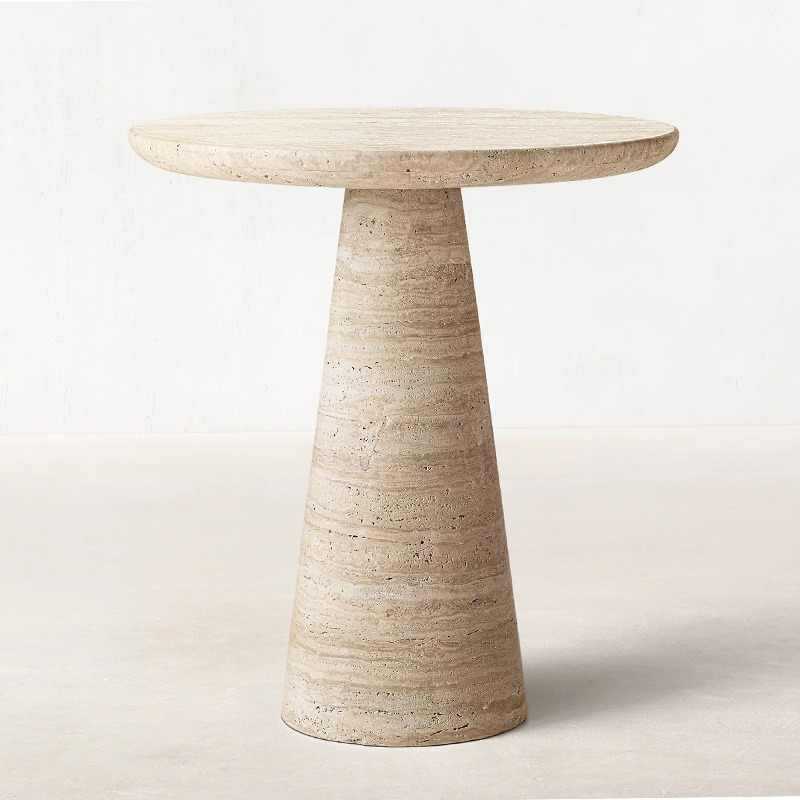 Wabi-Sabi Natural Travertine Side Table Sofa Designer Corner Table Light Luxury Marble Small Apartment Living Room Creative Small Coffee Table