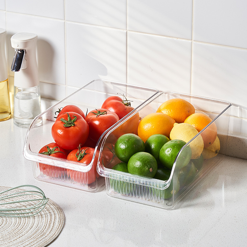 Caja de almacenamiento abierta tipo cajón de refrigerador, caja de acabado de huevos y bebidas de cocina, caja de almacenamiento de frutas y verduras rectangulares transparentes
