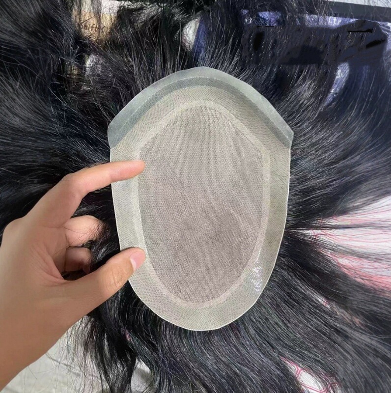 Men's Hairpiece Made of Real Human Hair, Fully Hand-Woven with Simulated Scalp, Thin Edge, V-Needle Stitched to the Edge Men's Hairpiece Made of Real Human Hair, Fully Hand-Woven with Simulated Scalp, Thin Edge, V-Needle Stitched to the Edge