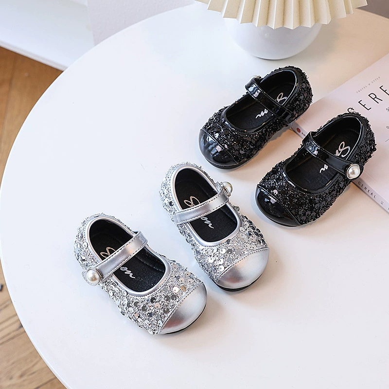 Demi-season nail sequins for princess, children's sports shoes for leather shoes, footwear, trend of season, new collection, soft sole