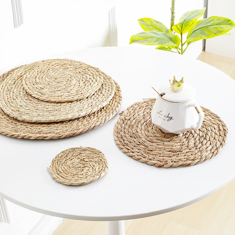 Estera de mesa de comedor de paja PU, antiquemaduras, antideslizante, occidental, restaurante
