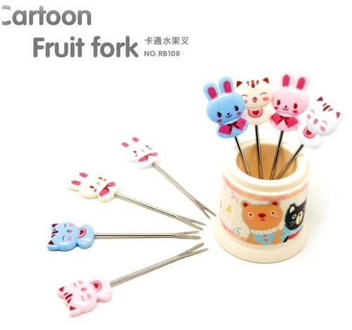 家居用品实用韩国创意不锈钢儿童卡通水果叉套装幼儿园蛋糕点心叉