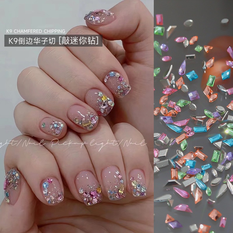 超閃K9白色水晶平底倒邊混彩迷你美甲鑽棱形1:1仿華子倒邊不掉底