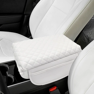 Armrest Protective Cover Modified – Armrest box pad - white-with-pocket-model3y
