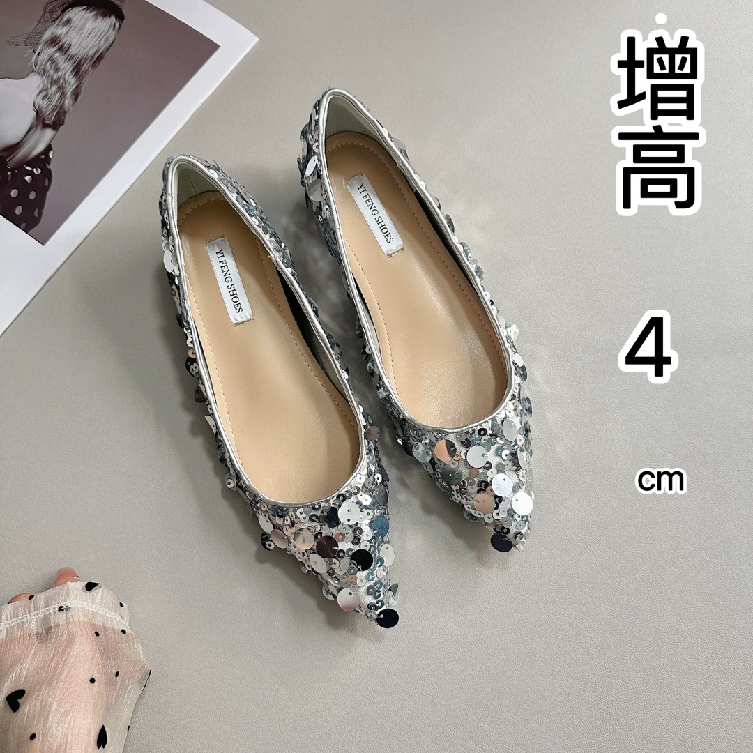 Русалка Джи увеличила 5 см с заостренной головой и мелким ртом, мигает холодное ощущение одиночных туфель темперамент серебряные корейские платья женские туфли