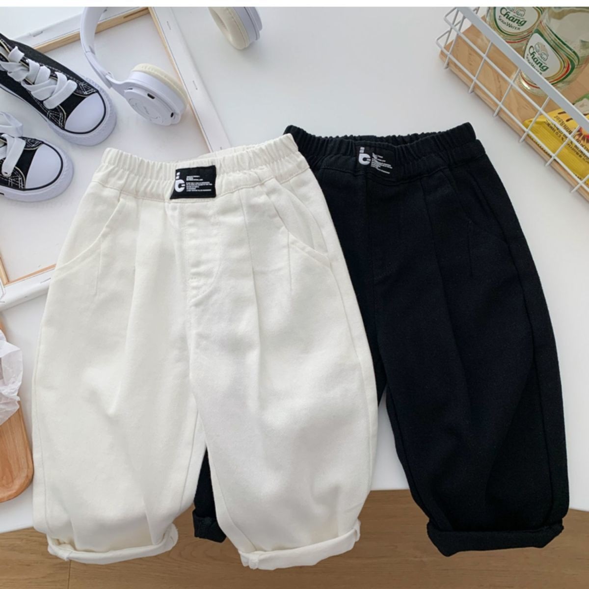 Pantalones para niños, pantalones casuales para bebés, primavera y otoño, primavera y otoño, estilo coreano para niños, pantalones callejeros, pantalones sueltos, pantalones antiguos