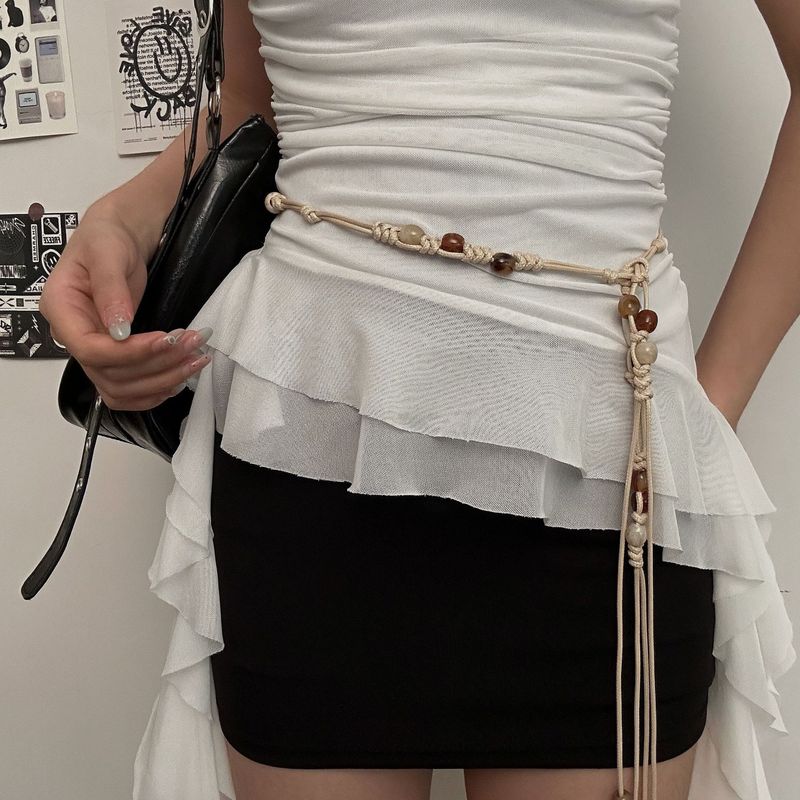 细腰带裤子连衣裙串珠手工编织腰链打结腰绳简约百搭装饰女士腰带|undefined