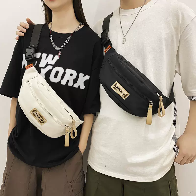 潮牌日系小挎包斜挎包男款帆布单肩小背包女百搭斜跨胸包男士腰包