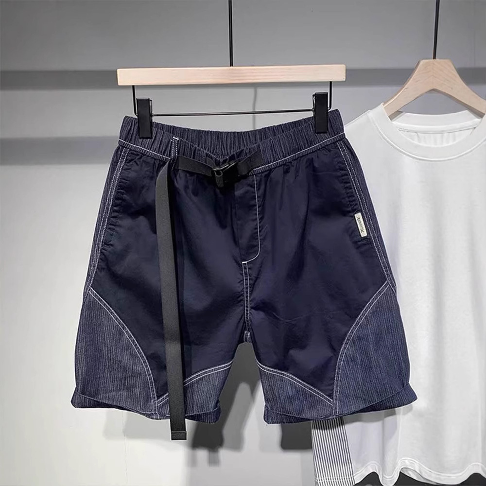 Herren-Jeansshorts mit Farbblock-Design für Jungen – Sommermode mit einzigartigem Stil und vielseitigem Schnallengürtel – Freizeitkleidung für Teenager_voghion.com