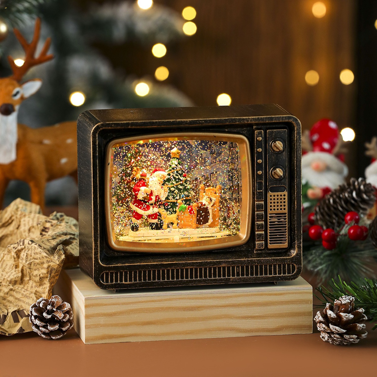 Nueva música de Navidad nieve inyección de agua TV lámpara de noche lámpara de aceite lámpara de caballo decoración de regalos image 7