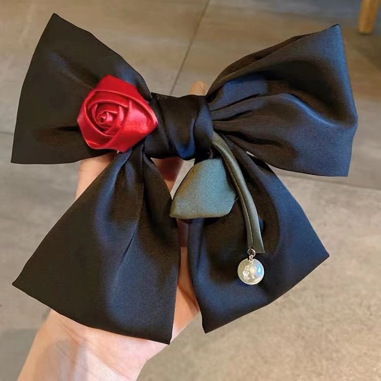 Amado rosa ~ arco negro gran adornos para el cabello 2023 nuevo temperamento de alta gama clip de cabello de mujer detrás de la cabeza clip resorte