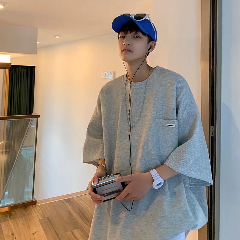 Pantalones cortos de verano marca de moda waffle manga corta Camiseta suelta media manga recta pierna ancha casual pantalones cortos traje deportivo