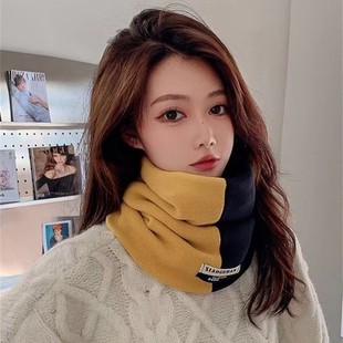 Ao Grain Fleece Color Matching Scarf Korean Style Cold-proof Warm All-match Neck Set New Color Matching fleece-lined Thickened Scarf for Men and Women