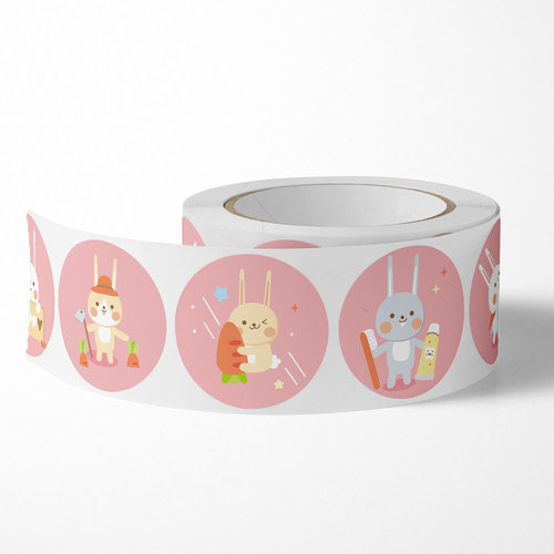 Round roll cute rabbit animal stickers kindergarten handmade self-adhesive labels holiday decoration sealing stickers