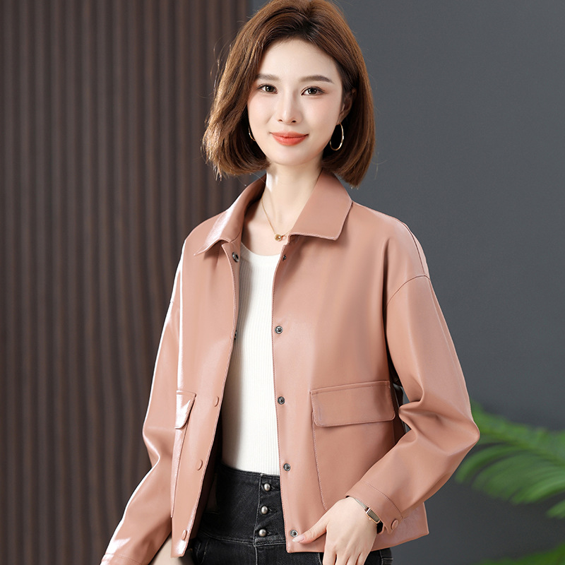 Autumn 2024 Haining Genuine Leather Women's Short Lapel Coat Korean Sheepskin Leather Jacket Women's Top